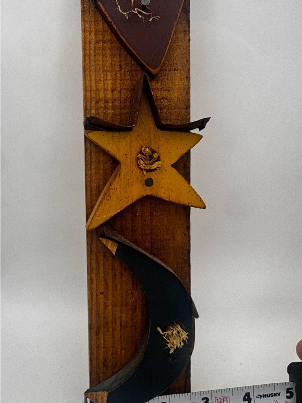 Wooden Heart-Star-Moon Wall Decor - Rustic Brown, Yellow, Black - Picture 5 of 5